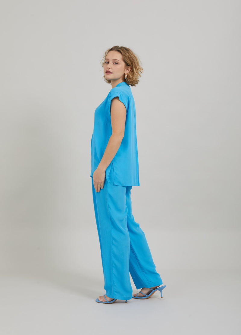 Coster Copenhagen SHIRT IN ACETATE Top - Short sleeve Blue lagune - 518
