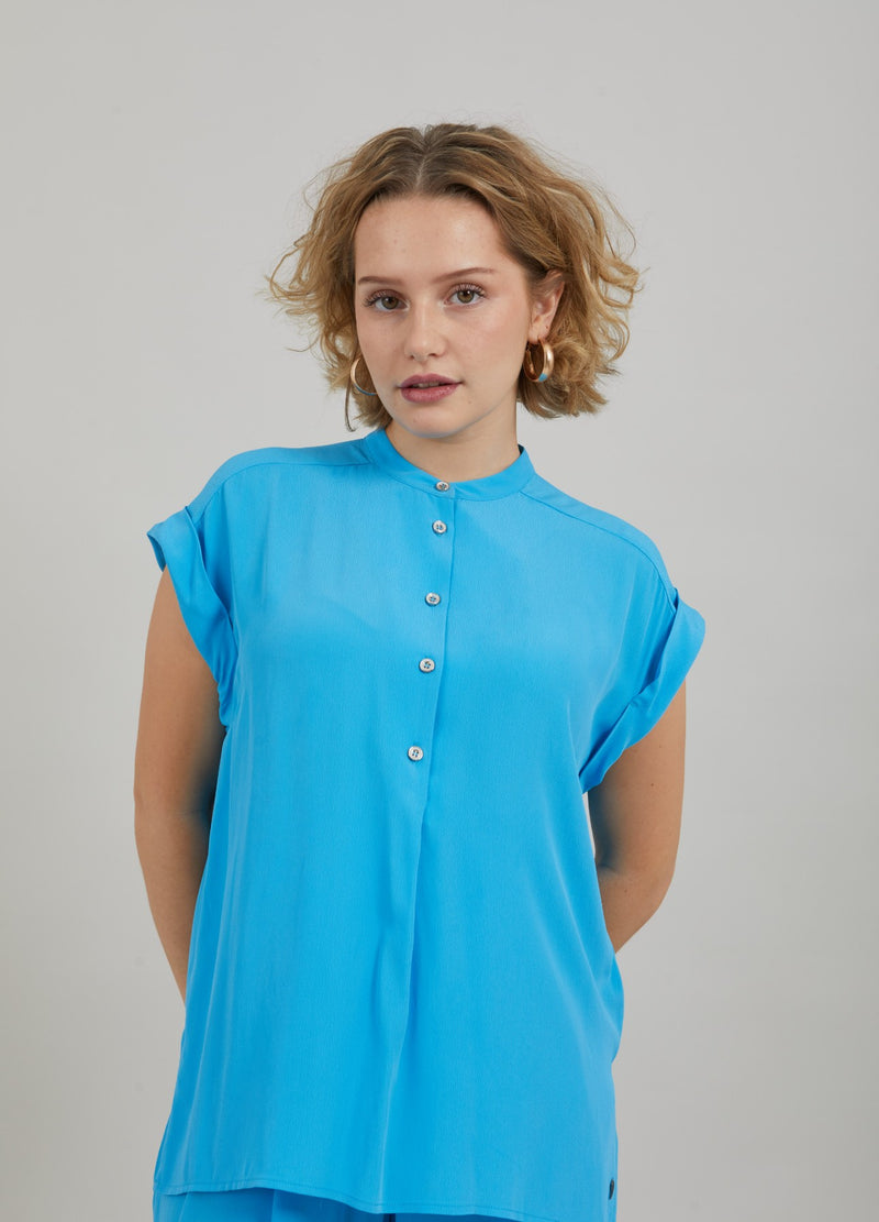 Coster Copenhagen SHIRT IN ACETATE Top - Short sleeve Blue lagune - 518