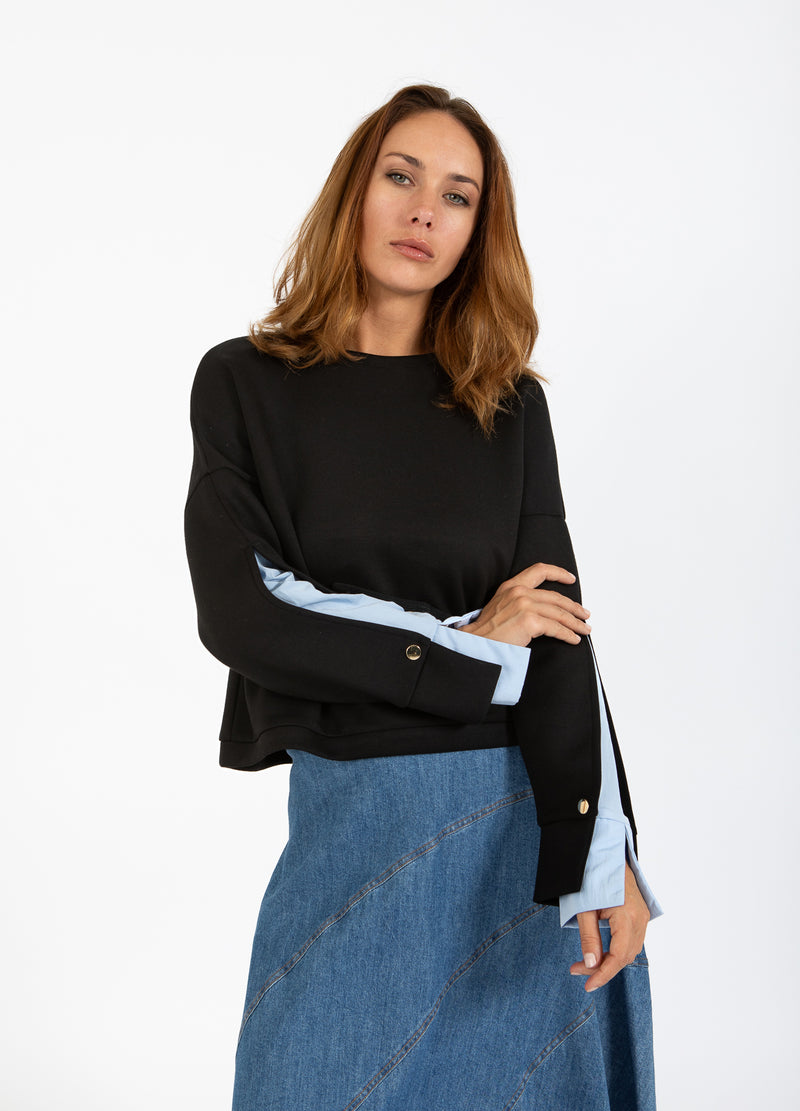 Coster Copenhagen SWEATSHIRT MET MOUWDETAIL Shirt/Blouse Black / ice blue - 170