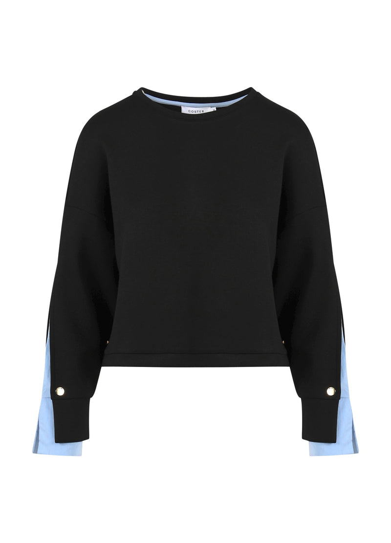 Coster Copenhagen SWEATSHIRT MET MOUWDETAIL Shirt/Blouse Black / ice blue - 170