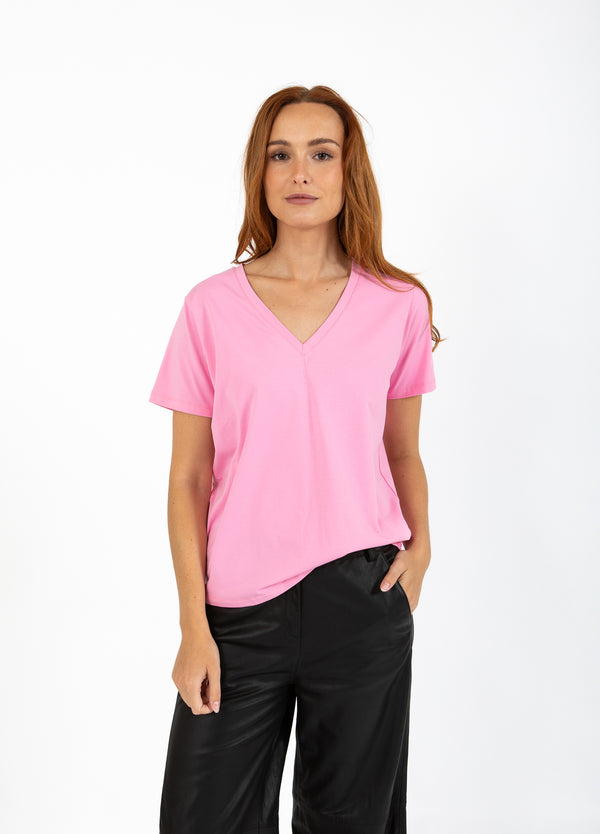 Coster Copenhagen T-SHIRT MET V-HALS - HALFLANGE MOUWEN T-Shirt Bubble pink - 690