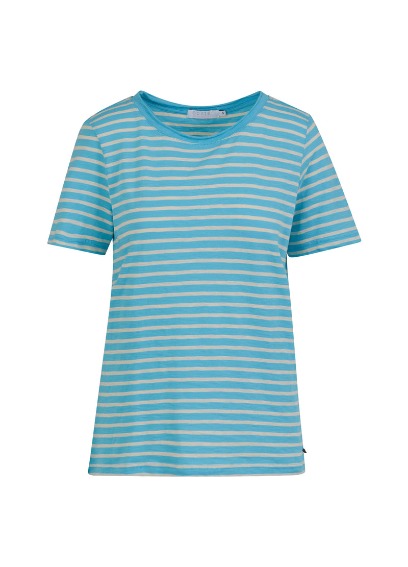Coster Copenhagen  T-SHIRT MET STREPEN - HALFLANGE MOUW  T-Shirt Aqua blue/creme stripe - 584