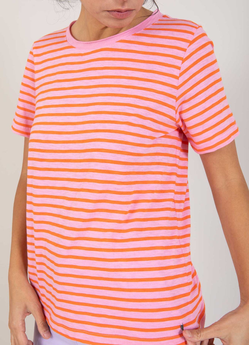 Coster Copenhagen  T-SHIRT MET STREPEN - HALFLANGE MOUW  T-Shirt Baby pink/mandarin stripe - 666