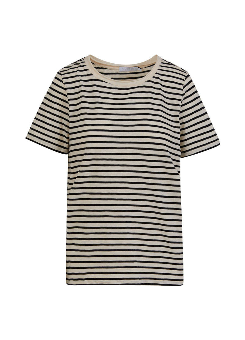 Coster Copenhagen  T-SHIRT MET STREPEN - HALFLANGE MOUW  T-Shirt Creme/black stripe - 257