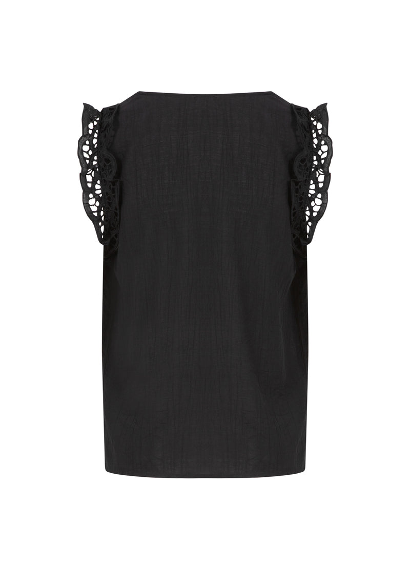 Coster Copenhagen TOP MET KANTEN MOUWDETAIL Shirt/Blouse Black - 100