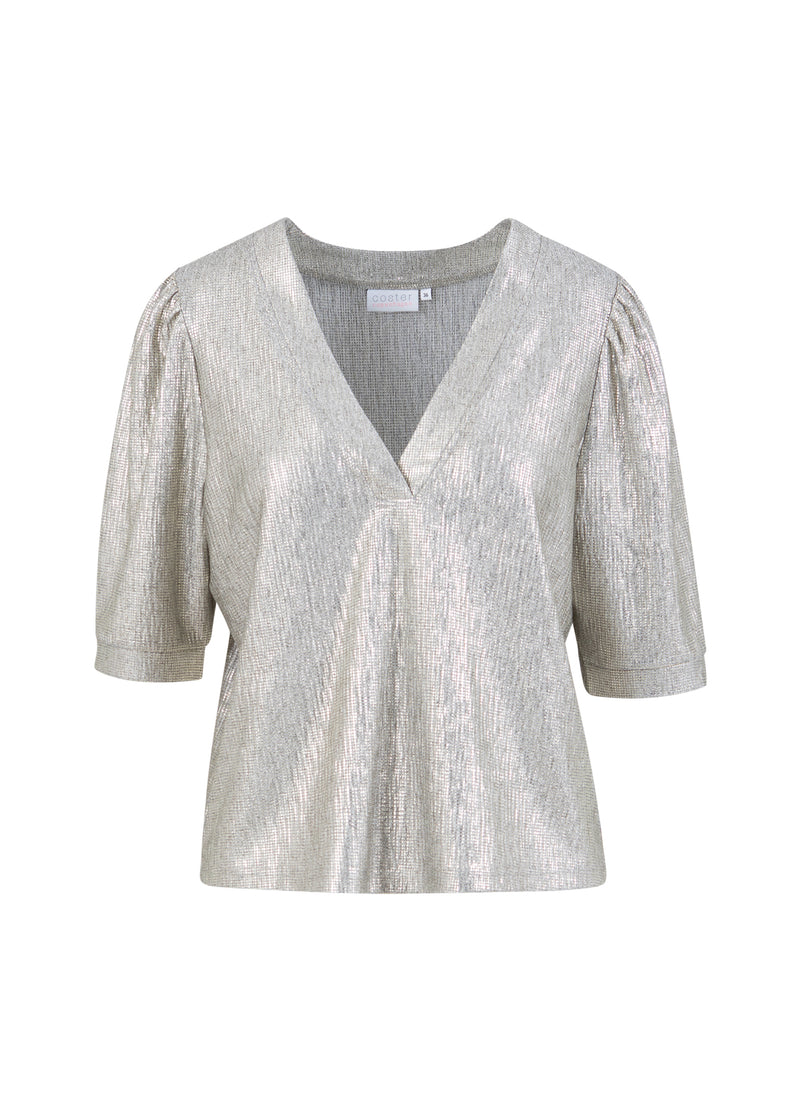 Coster Copenhagen TOP MET POFMOUWEN Shirt/Blouse Silver/gold - 212