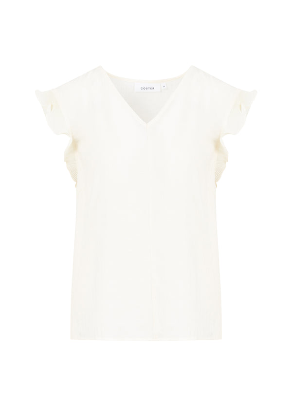 Coster Copenhagen TOP MET RUCHES IN V-HALS Shirt/Blouse Creme - 241