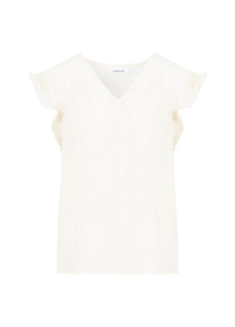 Coster Copenhagen TOP MET RUCHES IN V-HALS Shirt/Blouse Creme - 241