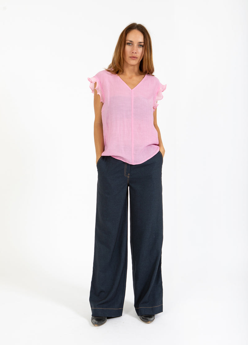 Coster Copenhagen TOP MET RUCHES IN V-HALS Shirt/Blouse Magenta - 861