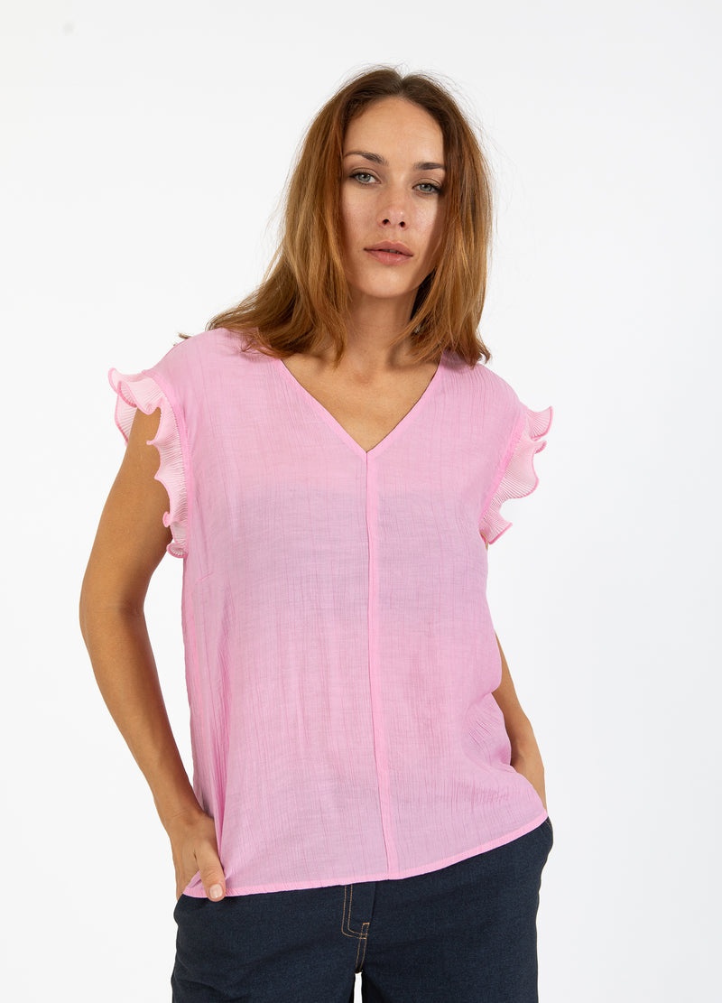 Coster Copenhagen TOP MET RUCHES IN V-HALS Shirt/Blouse Magenta - 861