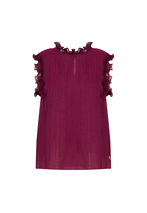 Coster Copenhagen TOP MET RUFFLES Shirt/Blouse Bordeaux - 644
