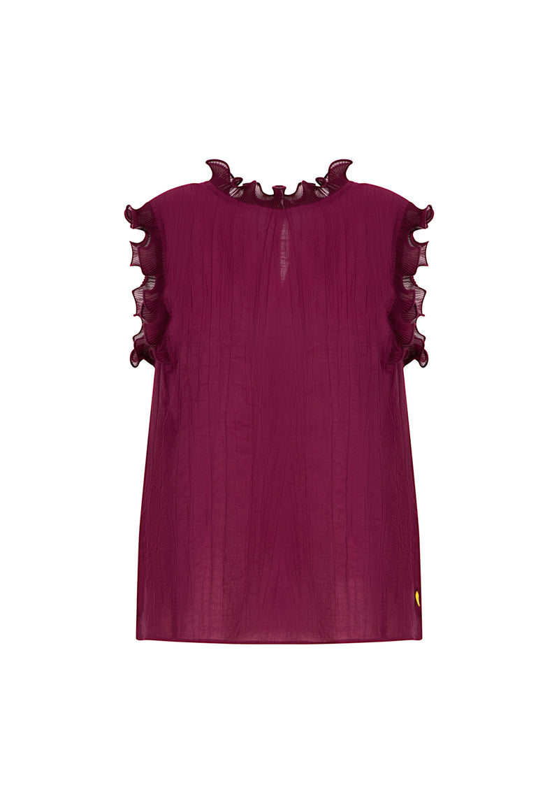 Coster Copenhagen TOP MET RUFFLES Shirt/Blouse Bordeaux - 644
