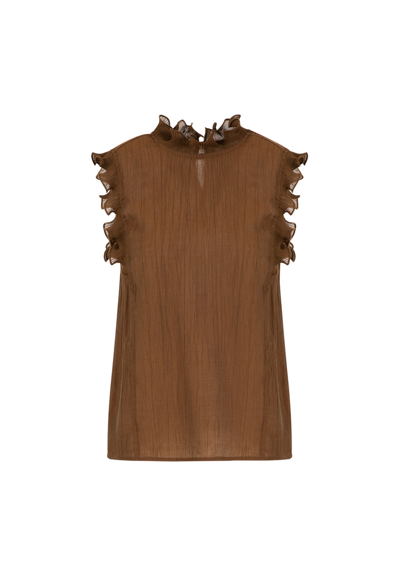 Coster Copenhagen TOP MET RUFFLES Shirt/Blouse Brown - 358