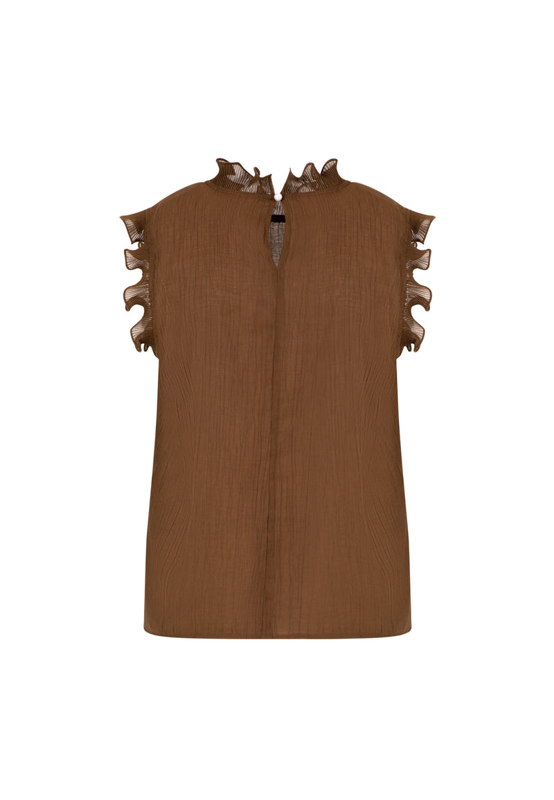 Coster Copenhagen TOP MET RUFFLES Shirt/Blouse Brown - 358