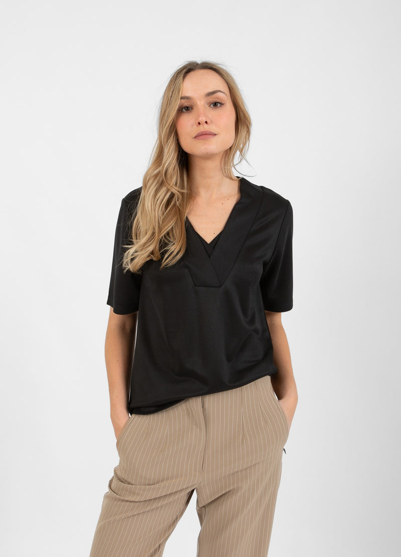 Coster Copenhagen TOP MET V-HALS KRAAG Shirt/Blouse Black - 100