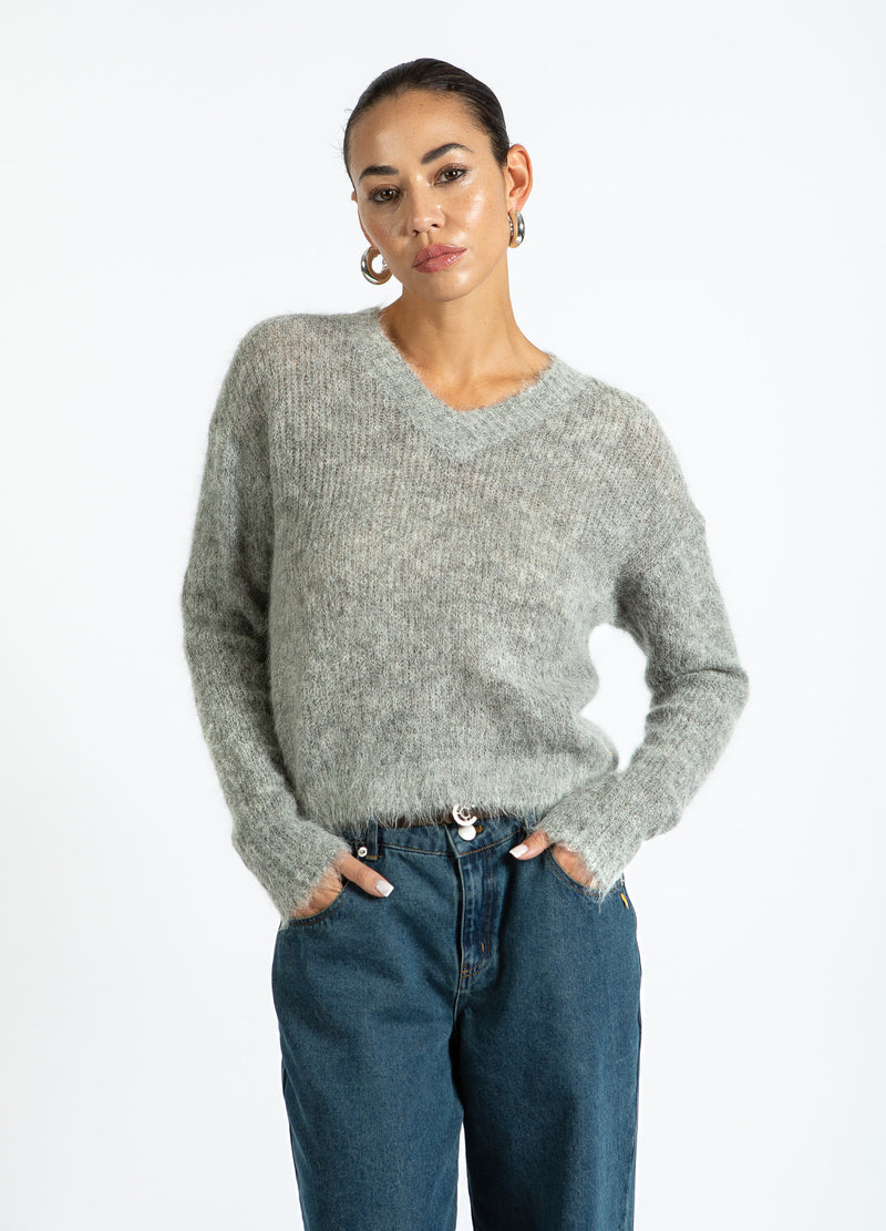 Coster Copenhagen V-HALS GEBREID IN ALPACA Knitwear Light grey melange - 129