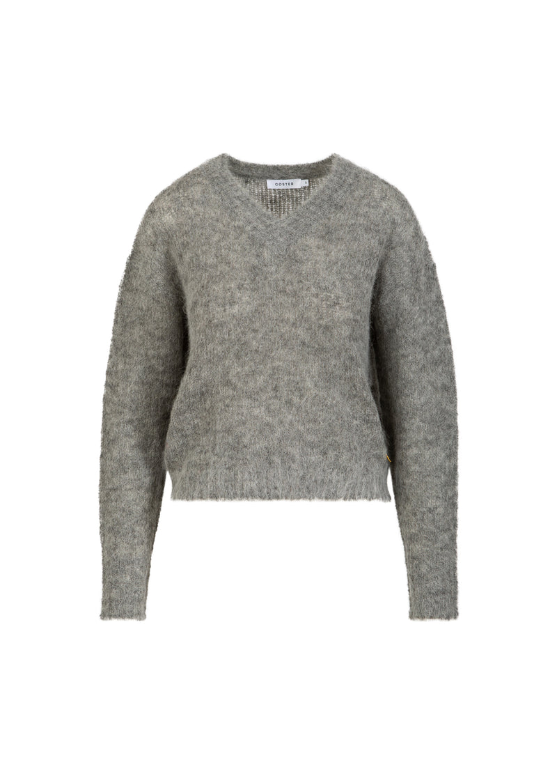Coster Copenhagen V-HALS GEBREID IN ALPACA Knitwear Light grey melange - 129