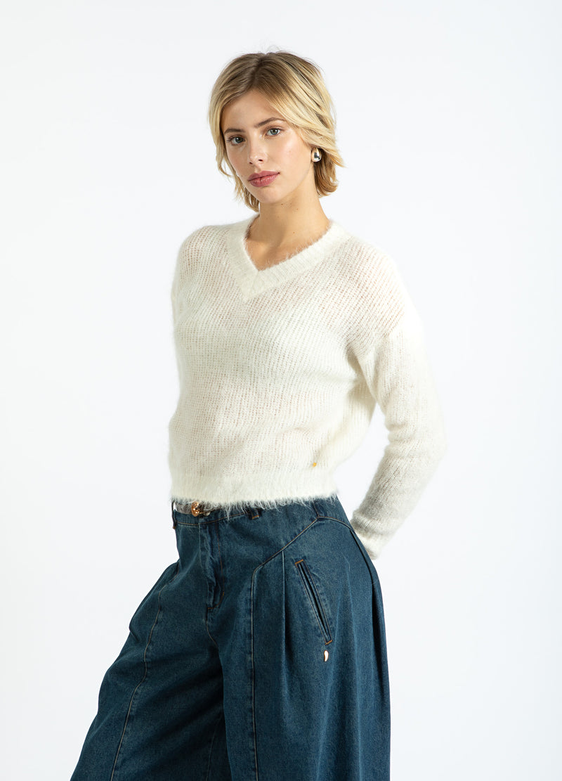 Coster Copenhagen V-HALS GEBREID IN ALPACA Knitwear Off White - 202