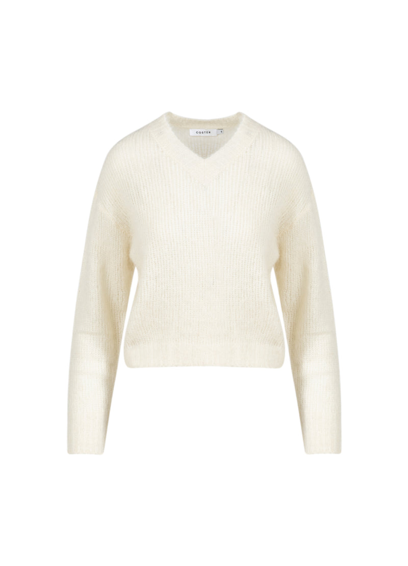 Coster Copenhagen V-HALS GEBREID IN ALPACA Knitwear Off White - 202