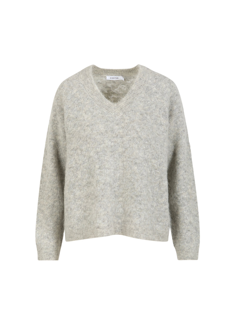 Coster Copenhagen V-hals met zilveren pied-de-poule Knitwear Mist grey - 121