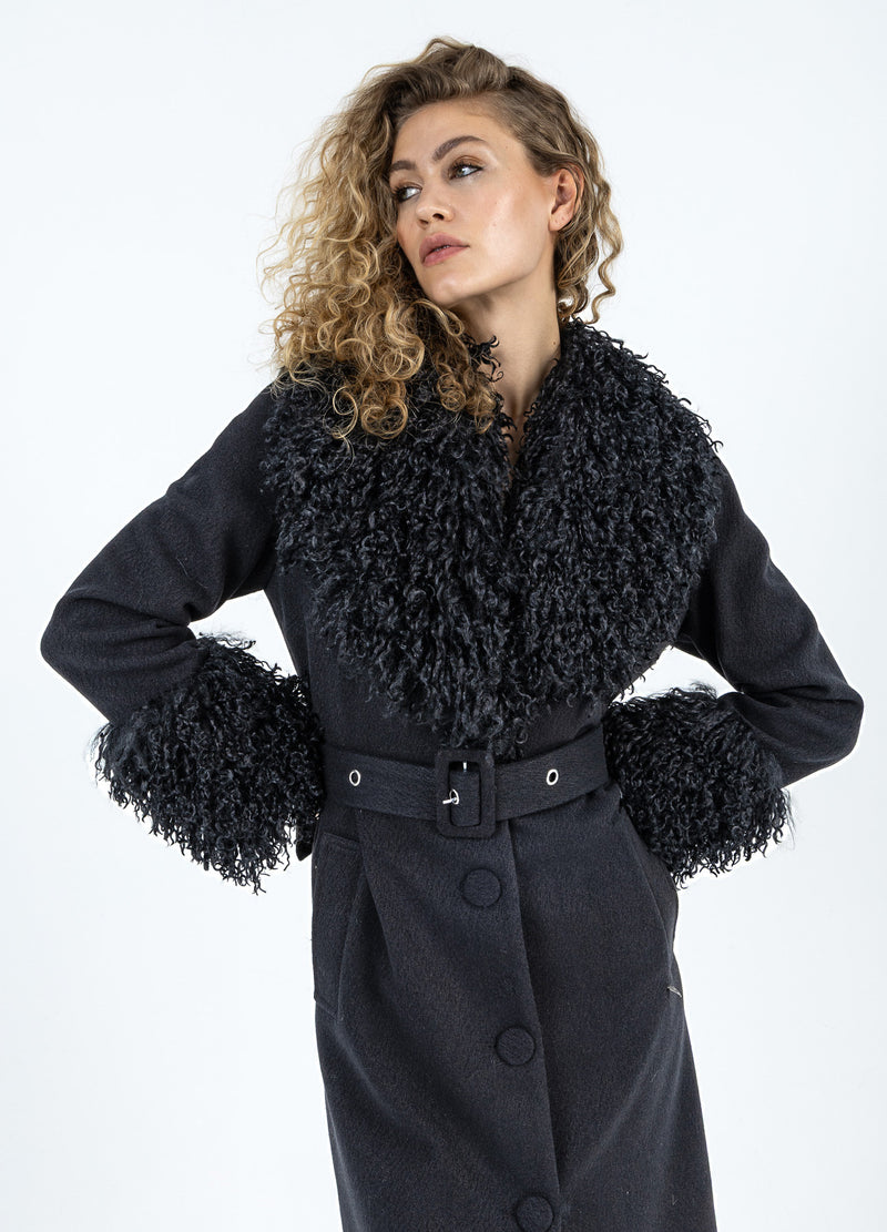 Coster Copenhagen ZACHTE JAS MET BONTDETAIL Outerwear Black - 100