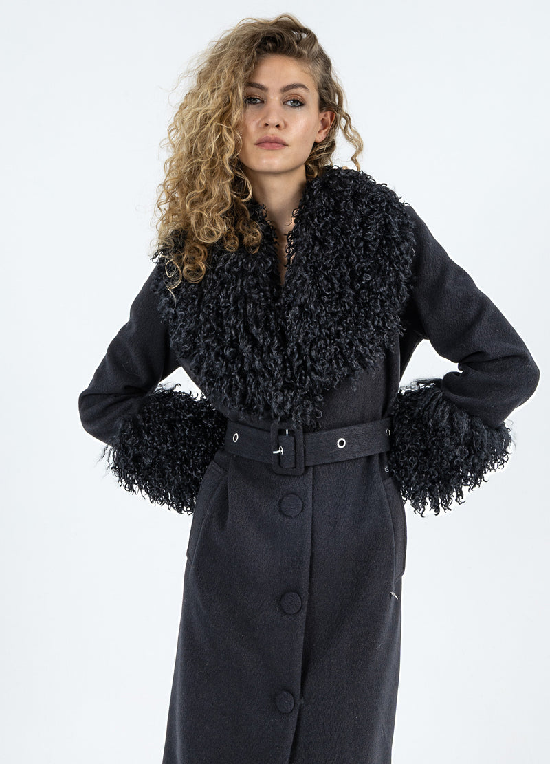 Coster Copenhagen ZACHTE JAS MET BONTDETAIL Outerwear Black - 100