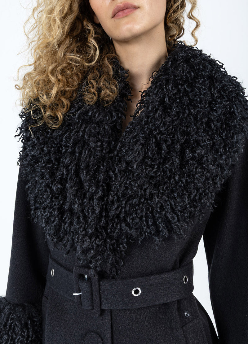 Coster Copenhagen ZACHTE JAS MET BONTDETAIL Outerwear Black - 100